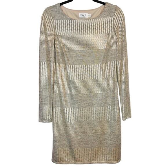 ELIZA J Metallic Gold striped Jersey Knit Cocktail Party Dress NWT Size 6 - Picture 1 of 12